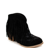 Amos Fringe Ankle Bootie in Black Suede