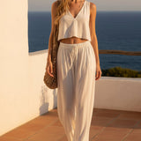 Women's V-Neck Sleeveless Camisole Top & Wide Leg Pants Set