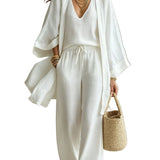 Women's 3-Piece Cardigan, Sleeveless Vest & Wide Leg Pants Set