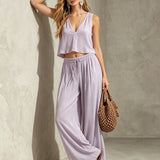 Women's V-Neck Sleeveless Camisole Top & Wide Leg Pants Set