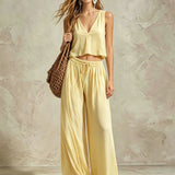 Women's V-Neck Sleeveless Camisole Top & Wide Leg Pants Set