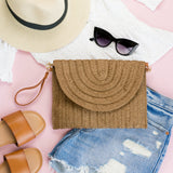 Straw Foldover Convertible Clutch