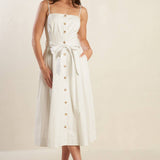 A DAY IN THE MEADOW WHITE WOVEN MIDI DRESS
