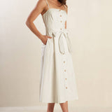A DAY IN THE MEADOW WHITE WOVEN MIDI DRESS