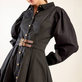 MIDNIGHT MASQUERADE WOVEN MIDI DRESS