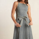 A DAY AT THE VINEYARD DENIM MIDI DRESS