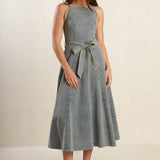 A DAY AT THE VINEYARD DENIM MIDI DRESS