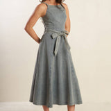 A DAY AT THE VINEYARD DENIM MIDI DRESS