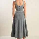 A DAY AT THE VINEYARD DENIM MIDI DRESS