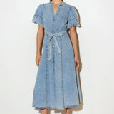 BAREFORM LIGHT DENIM MIDI DRESS