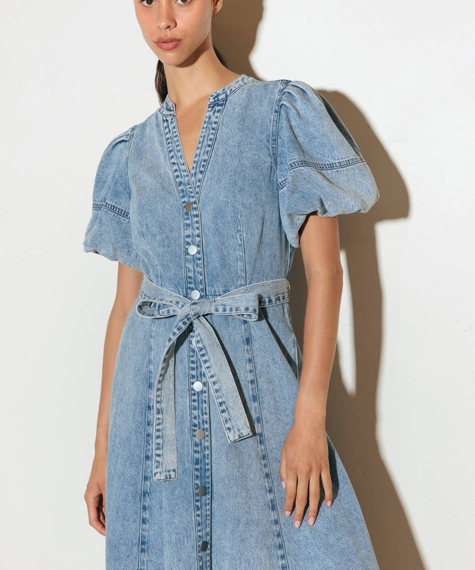 BAREFORM LIGHT DENIM MIDI DRESS