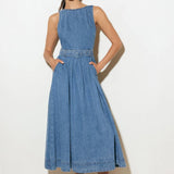 LAVENDER FIELDS DENIM MIDI DRESS