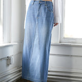 A LEAP OF FAITH MIDI DENIM SKIRT
