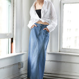 A LEAP OF FAITH MIDI DENIM SKIRT