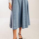 AT FIRST GLANCE DENIM MIDI SKIRT