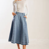 AT FIRST GLANCE DENIM MIDI SKIRT