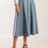 AT FIRST GLANCE DENIM MIDI SKIRT