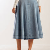 AT FIRST GLANCE DENIM MIDI SKIRT