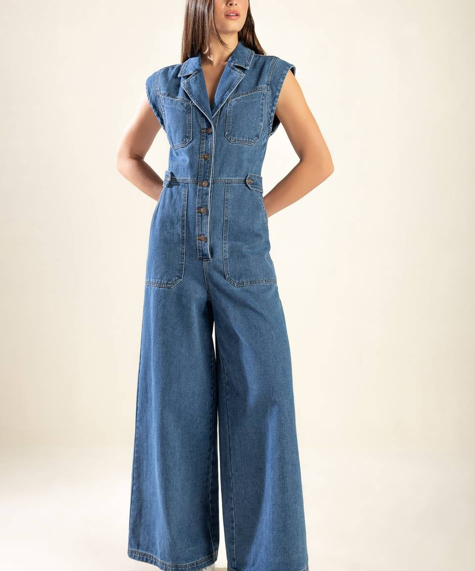 OVER YOU AGAIN DENIM JUMPSUIT