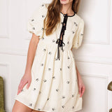 A DAY AT THE VINEYARD WOVEN MINI BADYDOLL DRESS