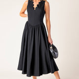 FOR THE RECORD BLACK WOVEN MIDI DRESS