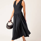 FOR THE RECORD BLACK WOVEN MIDI DRESS