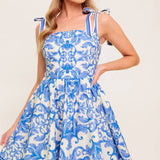 FLORENCE DAYS FLORAL BLUE WOVEN MINI DRESS