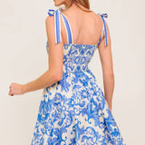 FLORENCE DAYS FLORAL BLUE WOVEN MINI DRESS