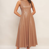 BARE SOPHISTIQUE FAUX LEATHER MIDI DRESS