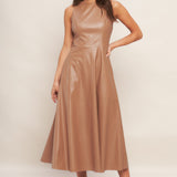 BARE SOPHISTIQUE FAUX LEATHER MIDI DRESS