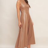 BARE SOPHISTIQUE FAUX LEATHER MIDI DRESS