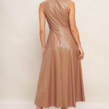 BARE SOPHISTIQUE FAUX LEATHER MIDI DRESS