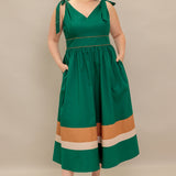 FOREST CHARM WOVEN COLOR BLOCKED MIDI DRESS