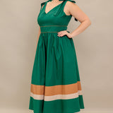 FOREST CHARM WOVEN COLOR BLOCKED MIDI DRESS