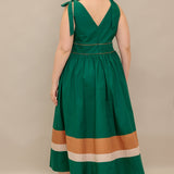 FOREST CHARM WOVEN COLOR BLOCKED MIDI DRESS