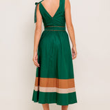 FOREST CHARM WOVEN COLOR BLOCKED MIDI DRESS