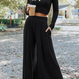 Black Crop Top Pants Set