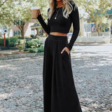 Black Crop Top Pants Set