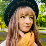 Fox & Fable - Vegan Felt Wide Brim Hat - Emerald - Gold Starburst