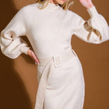 ALONG THE SHORELINE  SWEATER MIDI DRESS