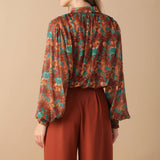 NOSTALGIC TEAL BROWN WOVEN TOP