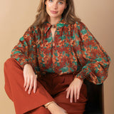 NOSTALGIC TEAL BROWN WOVEN TOP