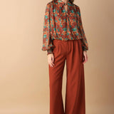 NOSTALGIC TEAL BROWN WOVEN TOP