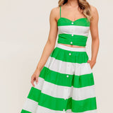 INFINITE FLARE GREEN WOVEN TOP AND SKIRT SET