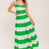 INFINITE FLARE GREEN WOVEN TOP AND SKIRT SET