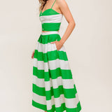 INFINITE FLARE GREEN WOVEN TOP AND SKIRT SET