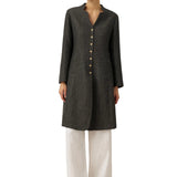 Linen Mandarin Collar Button-Up Long Shirt Jacket JORDAN