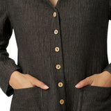Linen Mandarin Collar Button-Up Long Shirt Jacket JORDAN