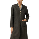 Linen Mandarin Collar Button-Up Long Shirt Jacket JORDAN