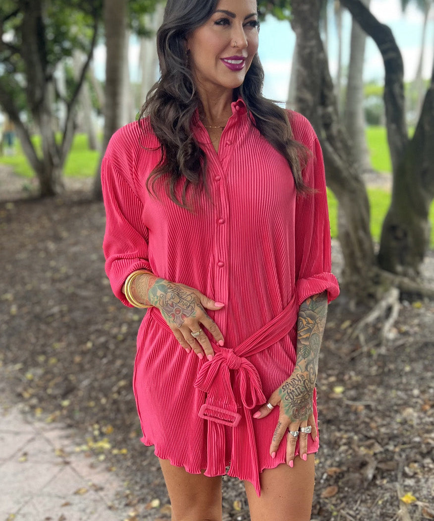 Pink Belted Mini Dress -clearance